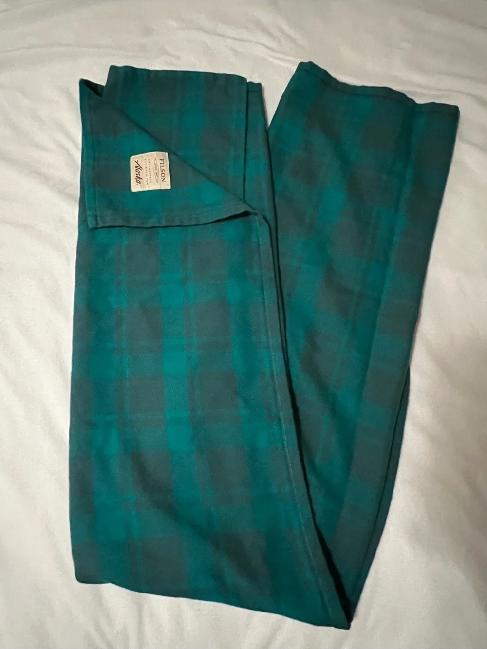 Filson Teal and Black Plaid Wool Blanket Scarf